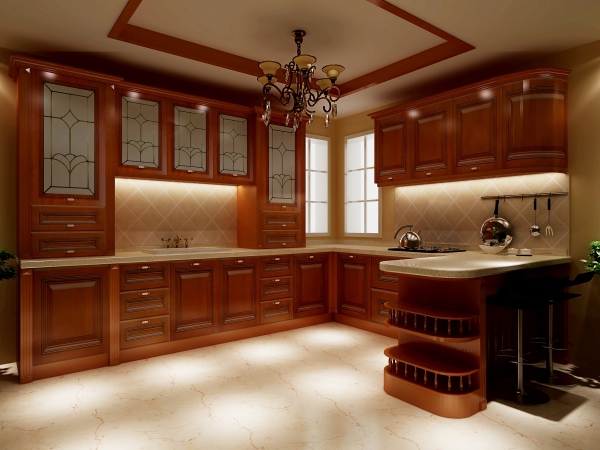 South American Cherry Wood Kitchen Cabinets with Bar
